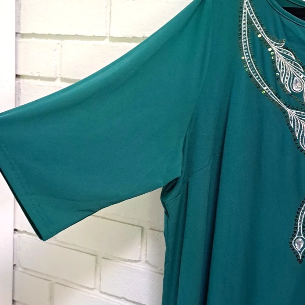 Bob Mackie Teal Green Sequin/Gem Lined Formal Dress. Size 2X NWT - Picture 4 of 11